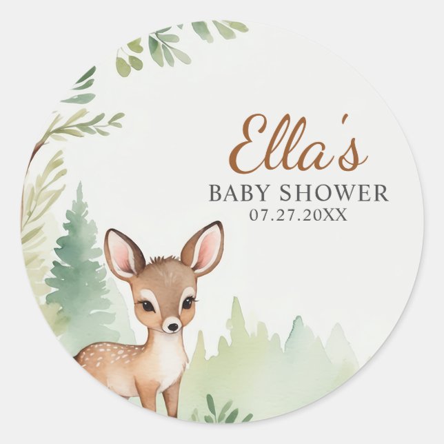 Woodland Deer Baby Shower Neutral Round Sticker (Vorderseite)
