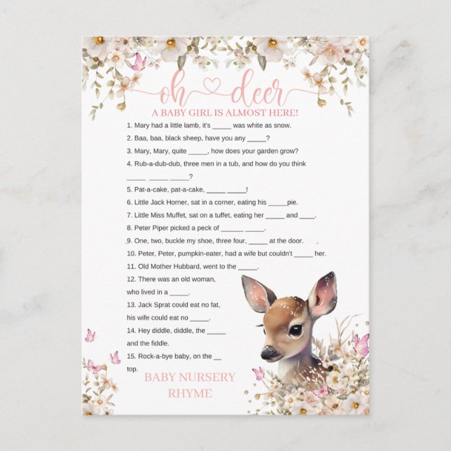 Woodland Deer Baby Showspiel Postkarte (Vorderseite)