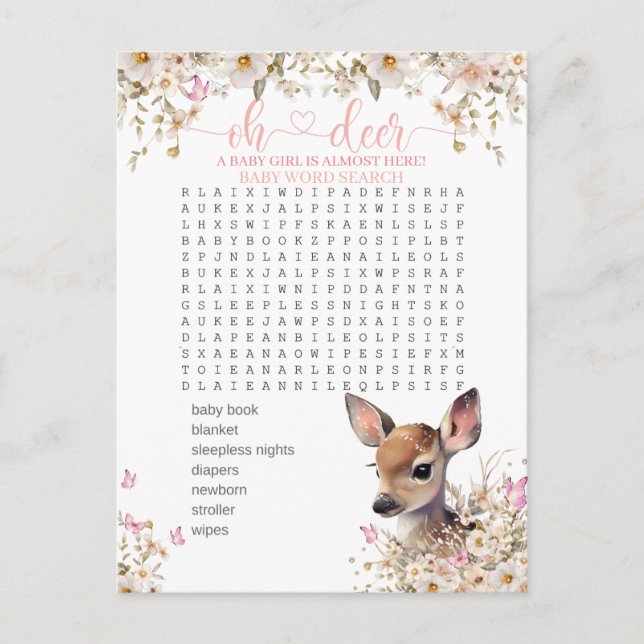 Woodland Deer Baby Showspiel Postkarte (Vorderseite)