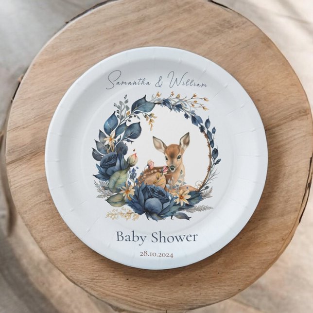 Woodland Deer Blue Flowers Boho Blätter Pappteller (Von Creator hochgeladen)