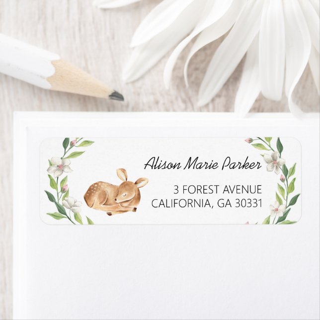 Woodland Deer Blumengrün Kinderdusche Rückkehr (Insitu)