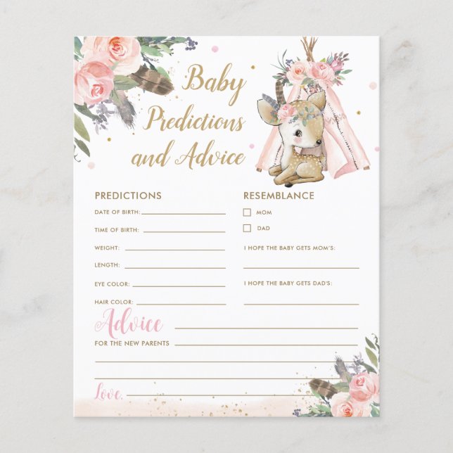 Woodland Deer Boho Tribal Baby Predictions Ratschl (Vorderseite)