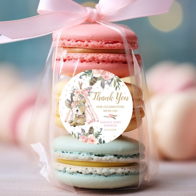 Woodland Deer Boho Tribal Baby Showday Runder Aufkleber (Von Creator hochgeladen)