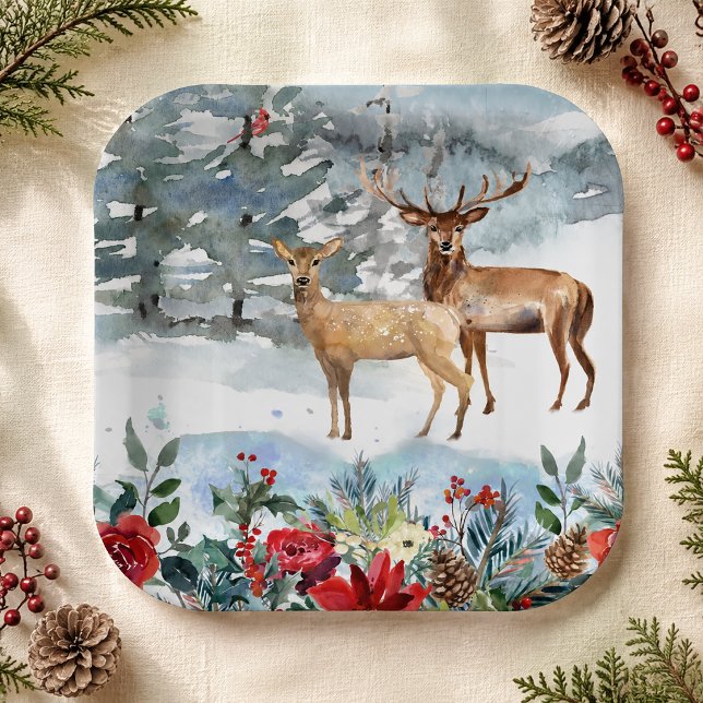Woodland Deer Christmas Pappteller (Woodland Deer Christmas Paper Plates)
