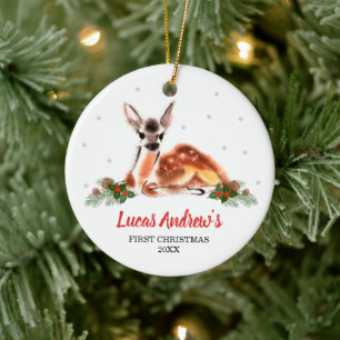 Woodland Deer Custom Baby Boy's 1. Weihnachten Keramik Ornament