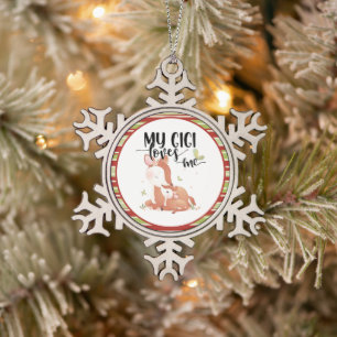 Woodland Deer Doe and Baby Fawn My Gigi Lieben Schneeflocken Zinn-Ornament