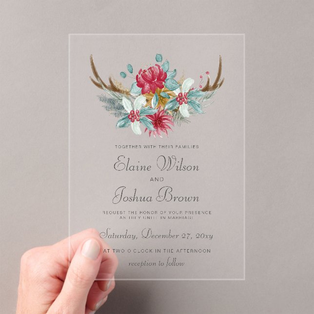 Woodland Deer Floral Antler Winter Wedding Acryleinladungen (Insitu (Handheld))