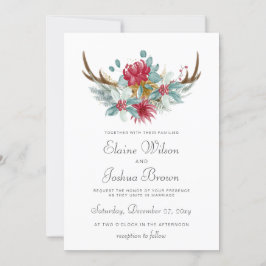 Woodland Deer Floral Antler Winter Wedding Einladung