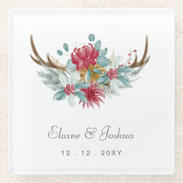 Woodland Deer Floral Antler Winter Wedding Glasuntersetzer