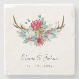 Woodland Deer Floral Antler Winter Wedding Steinuntersetzer