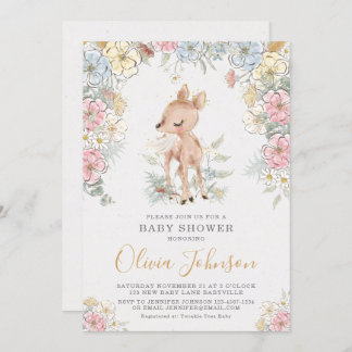 Woodland Deer Floral Baby Dusche Einladung