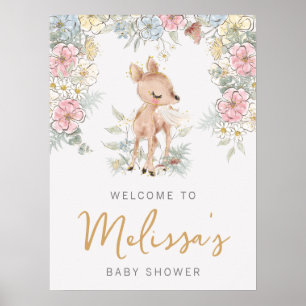 Woodland Deer Floral Baby Dusche Willkommen Poster