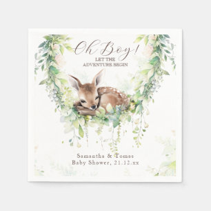 Woodland Deer Forest Greenery Baby Boy Shower Serviette