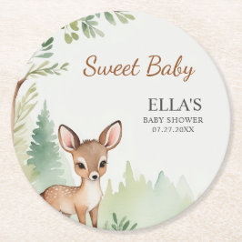 Woodland Deer Forest Neutral Baby Shower Party Runder Pappuntersetzer