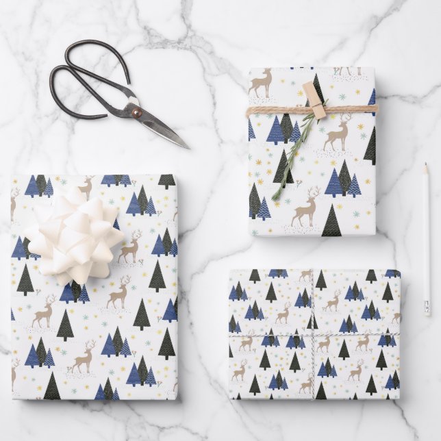 Woodland Deer Holiday Geschenkpapier Set (Vorderseite)