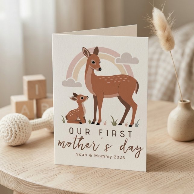 Woodland Deer Mom Baby First Mothers Day Calm Love Karte (Von Creator hochgeladen)