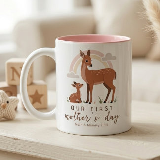 Woodland Deer Mom Baby First Mothers Day Soft Love Zweifarbige Tasse