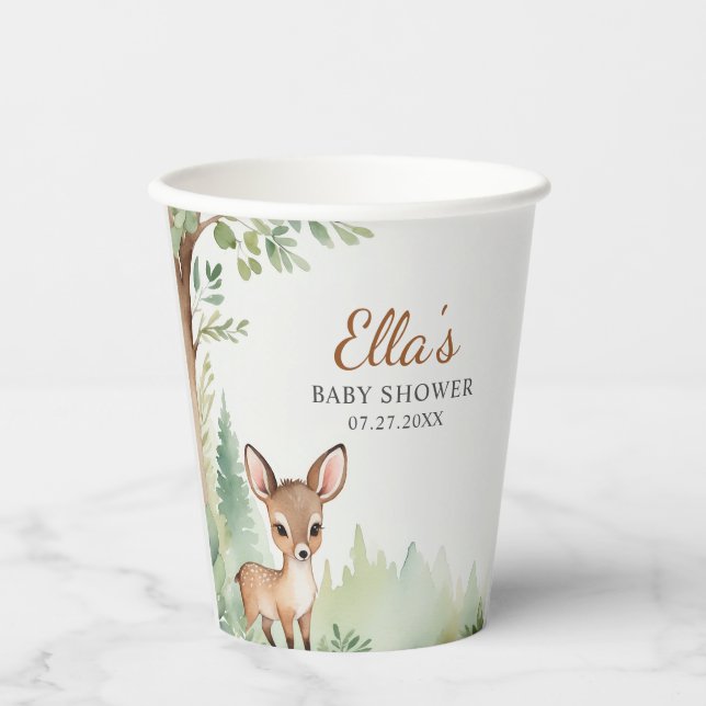 Woodland Deer Neutral Baby Shower Paper Cup Pappbecher (Vorderseite)