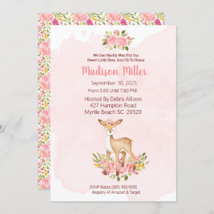 Woodland Deer Pink Floral Baby Dusche Invitati Einladung