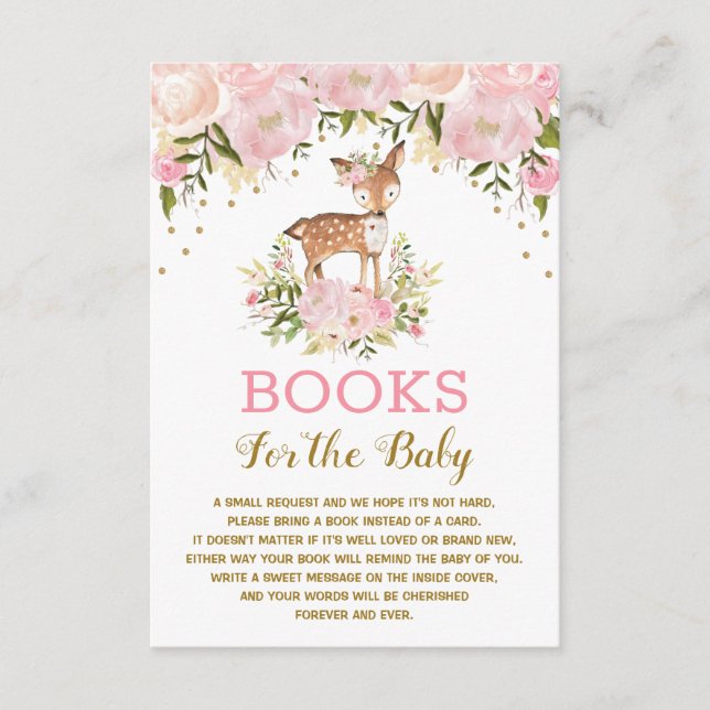 Woodland Deer Pink Gold Floral Books for Baby Begleitkarte (Vorderseite)