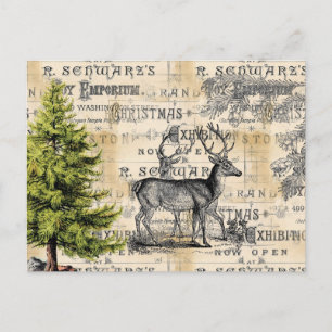 Woodland Deer Vintage Weihnachtskarte Postkarte