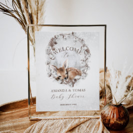 Woodland Deer Winter Baby Dusche Willkommen Poster
