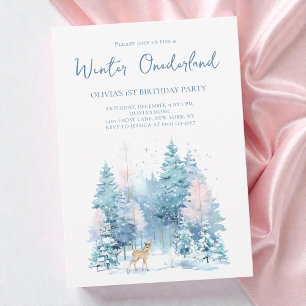 Woodland Deer Winter Wonderland 1. Geburtstag Part Einladung