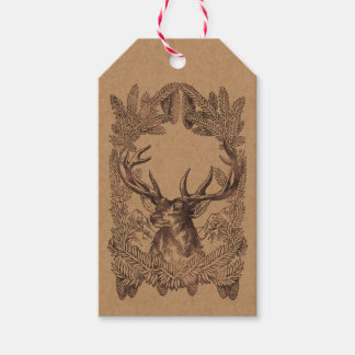 Woodland Dei Christmas Rustic Kraft Forest Tartan Geschenkanhänger