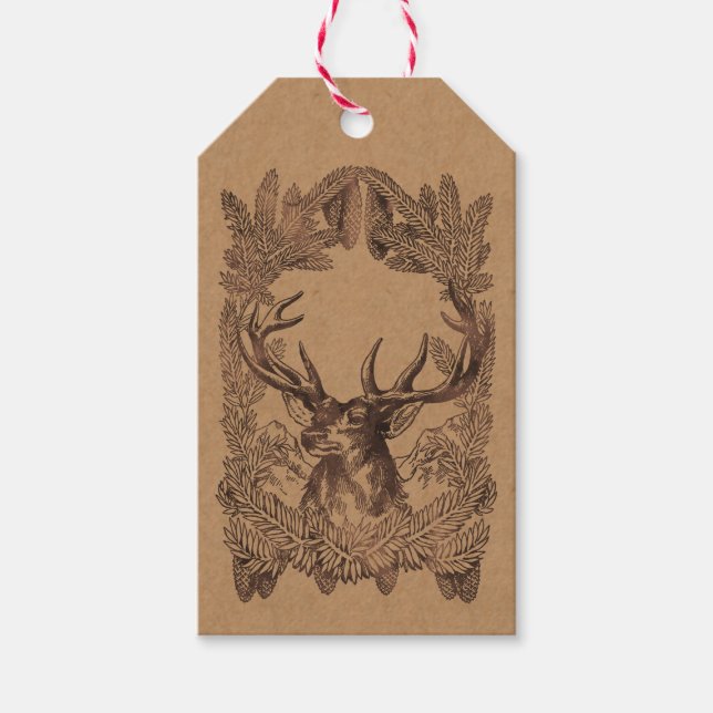 Woodland Dei Christmas Rustic Kraft Forest Tartan Geschenkanhänger (Vorderseite)