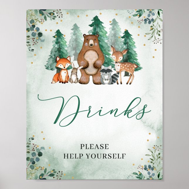 Woodland Drinks signieren Baby Duschwaldtiere Poster (Vorne)