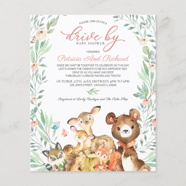 Woodland Drive by Baby Shower Budget Einladung (Vorderseite)