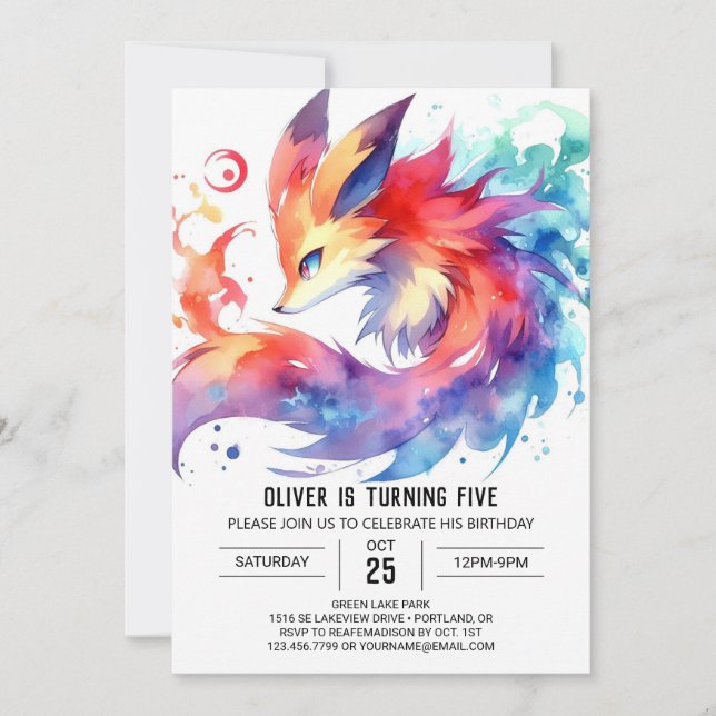 Woodland Editable Fox Birthday Einladung (Vorderseite)