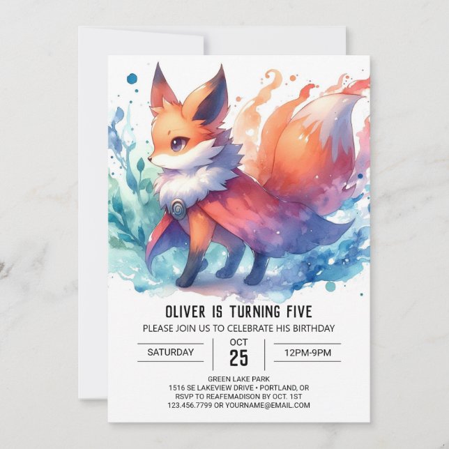 Woodland Editable Fox Birthday Einladung (Vorderseite)