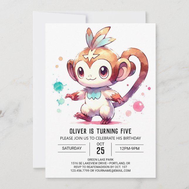 Woodland Editable Monkey Birthday Einladung (Vorderseite)