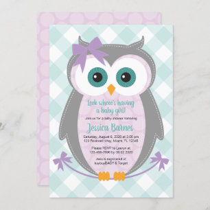 Woodland-Eule-Babydusche lädt Mädchen lila Münze e Einladung