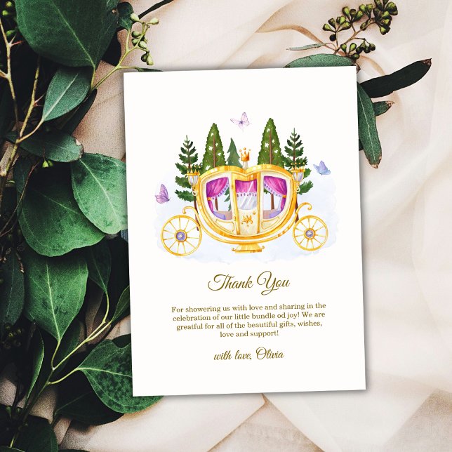 Woodland Fairytale Princess Carriage Baby Shower Dankeskarte (Woodland Fairytale Princess Carriage Baby Shower Thank You Card)