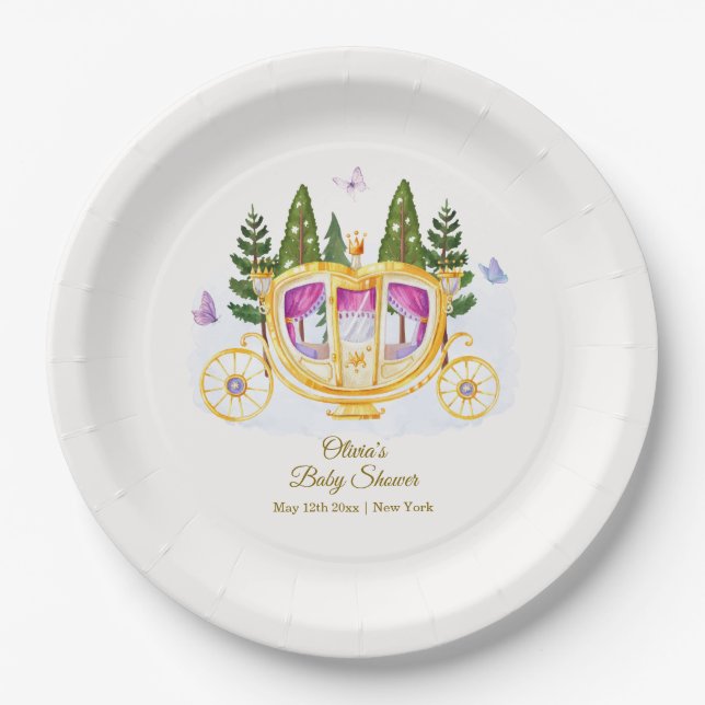 Woodland Fairytale Princess Carriage Baby Shower Pappteller (Vorderseite)