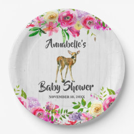 Woodland Fawn Deer Watercolor Floral Baby Dusche Pappteller