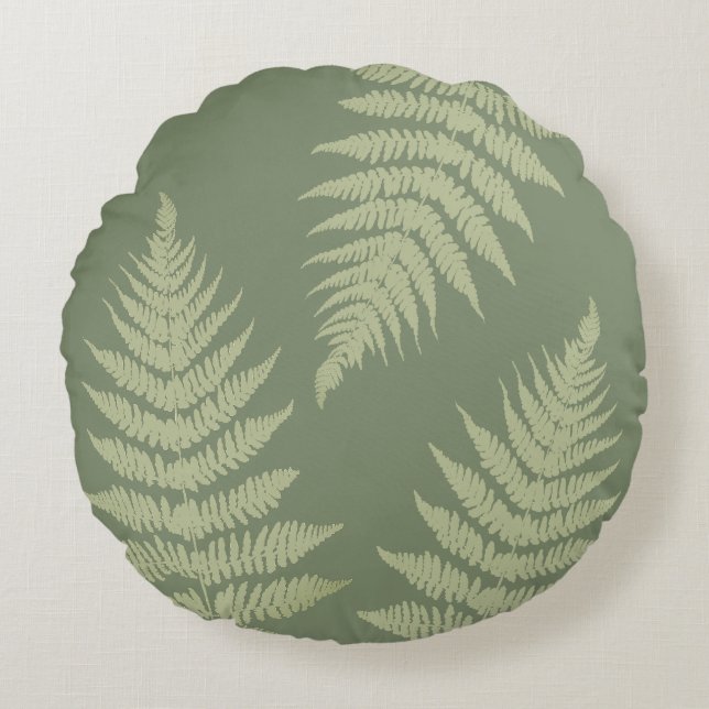 Woodland Fern hinterlässt kundenspezifische Hinter Rundes Kissen (Vorderseite)