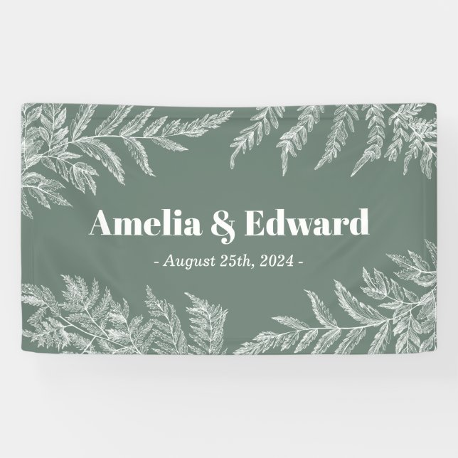 Woodland Fern Wedding Welcome Green Banner (Horizontal)