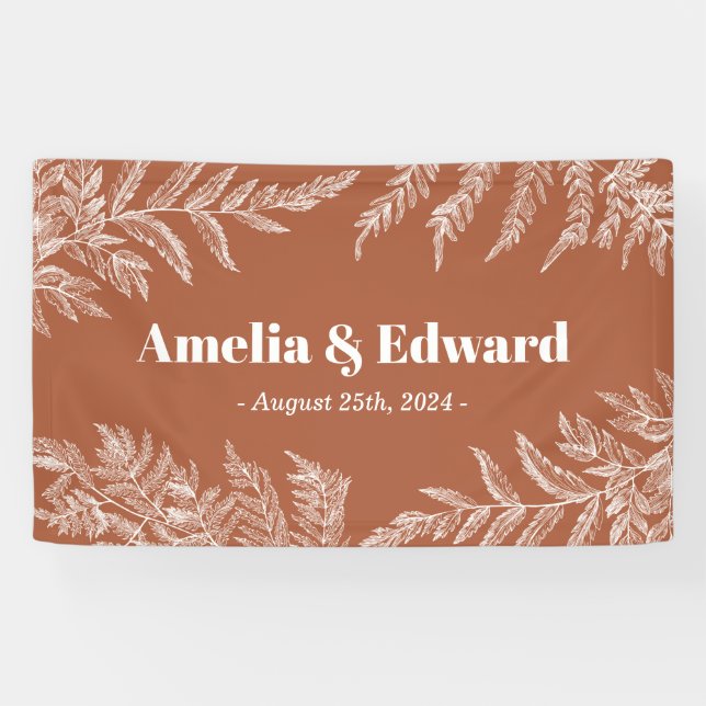 Woodland Fern Wedding Welcome Terracotta Banner (Horizontal)