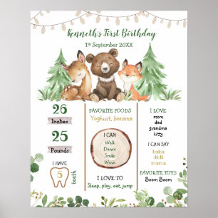 Woodland First Birthday Sign Poster