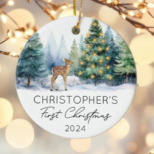 Woodland First Christmas Baby Foto Keramik Ornament