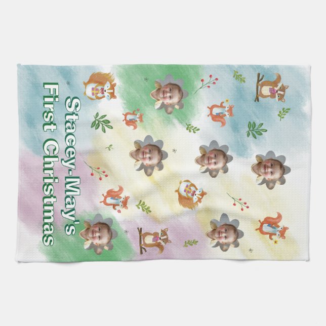 Woodland First Christmas Foto Baby Blanket Geschirrtuch (Horizontal)