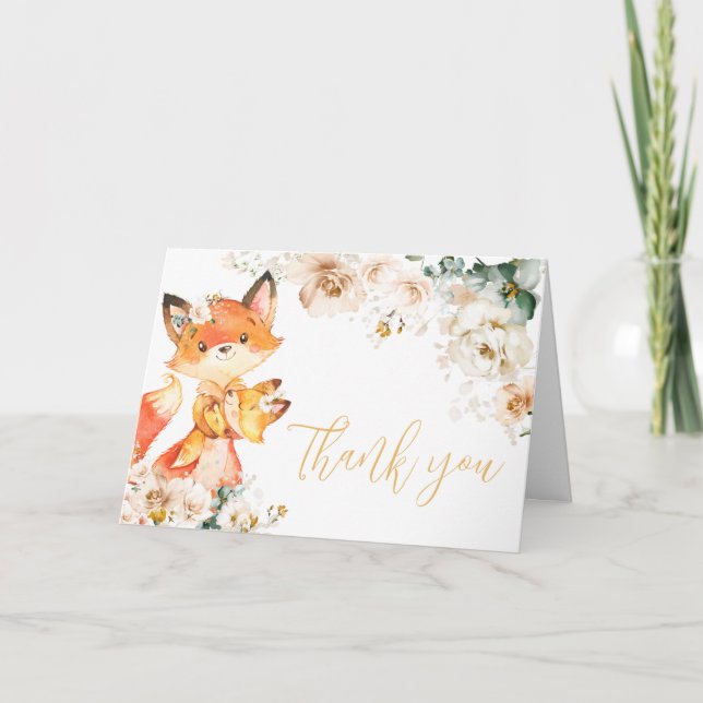 Woodland Floral Fox Babydusche Dankeskarte (Vorderseite)