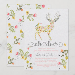 Woodland Floral Oh Deer Baby Dusche Einladung