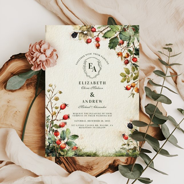 Woodland Foraged Berry Wedding Einladung (Von Creator hochgeladen)