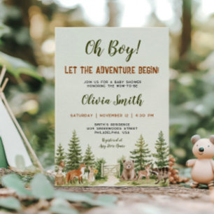 Woodland Forest Abenteuer Bagin Baby Shower Einladung