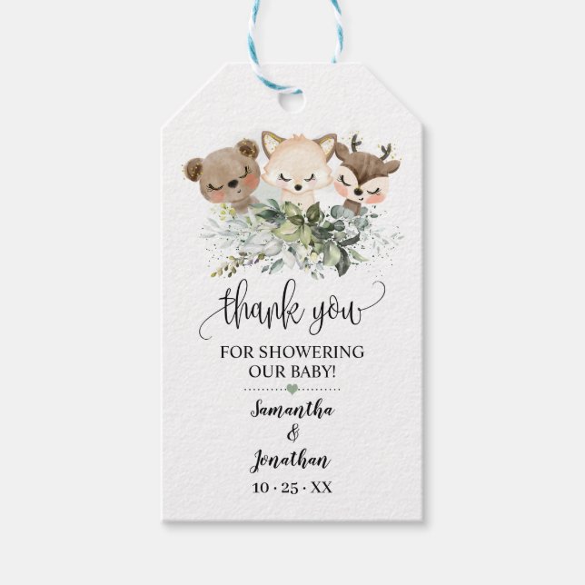 Woodland Forest Animal Baby Dusche Gefallen Geschenkanhänger (Vorderseite)