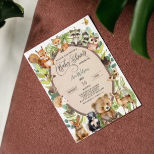Woodland Forest Animal Baby Dusche Rustikale Veget Einladung